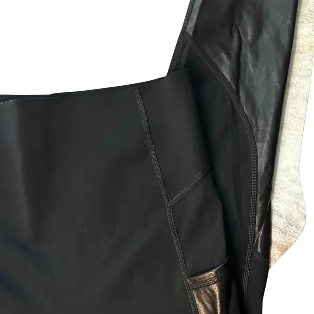 Spanx Black Faux Leather Trim‎ Leggings Size Medium - Picture 2 of 3